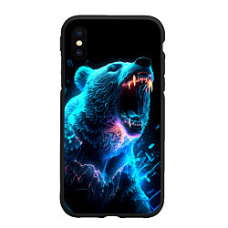 Чехол iPhone XS Max матовый Неоновый медведь с горящими клыками, цвет: 3D-черный