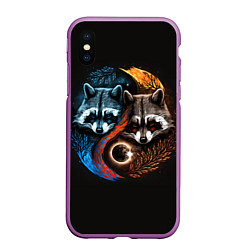 Чехол iPhone XS Max матовый Инь-янь еноты, цвет: 3D-фиолетовый