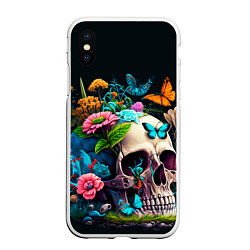 Чехол iPhone XS Max матовый Цветочный череп, цвет: 3D-белый