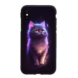 Чехол iPhone XS Max матовый Неоновый котик и луна, цвет: 3D-черный