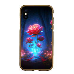 Чехол iPhone XS Max матовый Алая роза в ночном лесу