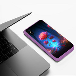 Чехол iPhone XS Max матовый Алая роза в ночном лесу, цвет: 3D-фиолетовый — фото 2