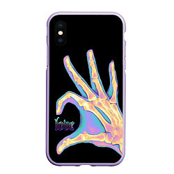 Чехол iPhone XS Max матовый Сердечко правой рукой - неоновый рентген, цвет: 3D-светло-сиреневый