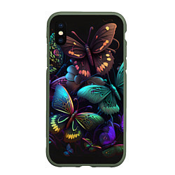 Чехол iPhone XS Max матовый Разные неоновые бабочки