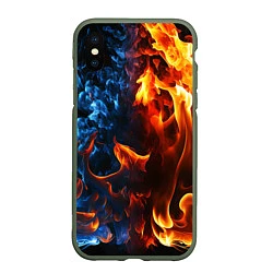 Чехол iPhone XS Max матовый Битва огней - два пламени, цвет: 3D-темно-зеленый