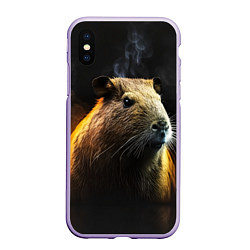 Чехол iPhone XS Max матовый Капибара и дым, цвет: 3D-светло-сиреневый