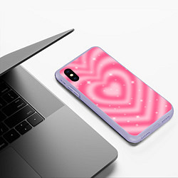 Чехол iPhone XS Max матовый Pink y2k hearts, цвет: 3D-светло-сиреневый — фото 2