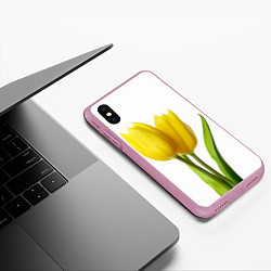 Чехол iPhone XS Max матовый Желтые тюльпаны на белом, цвет: 3D-розовый — фото 2