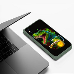 Чехол iPhone XS Max матовый Бухозавр давай пивосилимся, цвет: 3D-темно-зеленый — фото 2