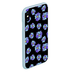 Чехол iPhone XS Max матовый Дудл цветы на черном - паттерн, цвет: 3D-голубой — фото 2
