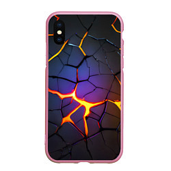 Чехол iPhone XS Max матовый Неоновые трещины - лава