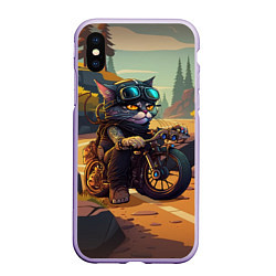 Чехол iPhone XS Max матовый Кот на мотоцикле - байкер
