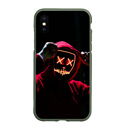 Чехол iPhone XS Max матовый Красно-оранжевый неоновый анонимус, цвет: 3D-темно-зеленый