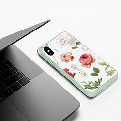 Чехол iPhone XS Max матовый Гербарий цветов на белом фоне, цвет: 3D-салатовый — фото 2