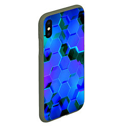 Чехол iPhone XS Max матовый Неоновые соты - модный паттерн, цвет: 3D-темно-зеленый — фото 2