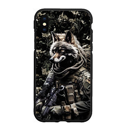 Чехол iPhone XS Max матовый Волк воин спецназа, цвет: 3D-черный