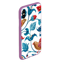 Чехол iPhone XS Max матовый Узоры и птицы, цвет: 3D-фиолетовый — фото 2