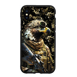 Чехол iPhone XS Max матовый Орел боец спецназа, цвет: 3D-черный