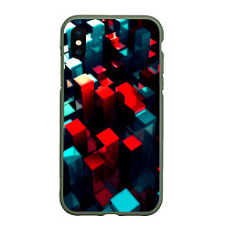 Чехол iPhone XS Max матовый Digital abstract cube, цвет: 3D-темно-зеленый