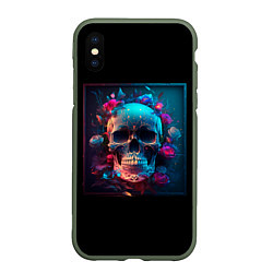 Чехол iPhone XS Max матовый Неоновый мексиканский череп