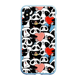 Чехол iPhone XS Max матовый Панды с сердечками, цвет: 3D-голубой