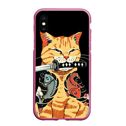 Чехол iPhone XS Max матовый Yakuza tattoo cat, цвет: 3D-малиновый