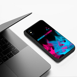 Чехол iPhone XS Max матовый Assassins Creed - neon gradient: символ сверху, цвет: 3D-черный — фото 2