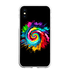 Чехол iPhone XS Max матовый Тай-дай разноцветная спираль, цвет: 3D-белый