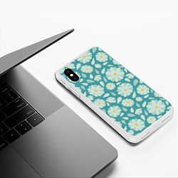 Чехол iPhone XS Max матовый Ромашки - паттерн, цвет: 3D-белый — фото 2