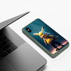 Чехол iPhone XS Max матовый Пикачу в стиле стимпанка нейросети, цвет: 3D-темно-зеленый — фото 2