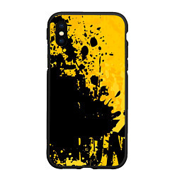 Чехол iPhone XS Max матовый Пятна черной краски на желтом фоне, цвет: 3D-черный