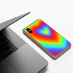 Чехол iPhone XS Max матовый Сердце - радужный градиент, цвет: 3D-коричневый — фото 2