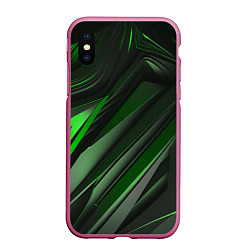 Чехол iPhone XS Max матовый Green black abstract, цвет: 3D-малиновый