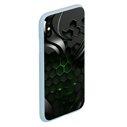 Чехол iPhone XS Max матовый Черные плиты и зеленая сетка, цвет: 3D-голубой — фото 2