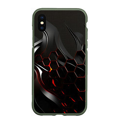 Чехол iPhone XS Max матовый Черно-красные плиты, цвет: 3D-темно-зеленый