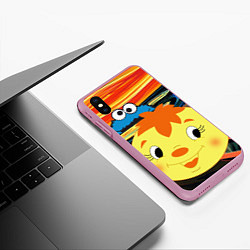 Чехол iPhone XS Max матовый Коржик куки монстр и колобок пародия на крик Мунка, цвет: 3D-розовый — фото 2