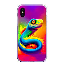 Чехол iPhone XS Max матовый Змейка в красках, цвет: 3D-светло-сиреневый