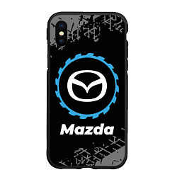 Чехол iPhone XS Max матовый Mazda в стиле Top Gear со следами шин на фоне, цвет: 3D-черный