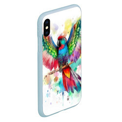 Чехол iPhone XS Max матовый Разноцветный акварельный попугай с расправленными, цвет: 3D-голубой — фото 2