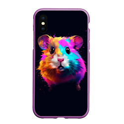 Чехол iPhone XS Max матовый Хомяк в неоновых красках