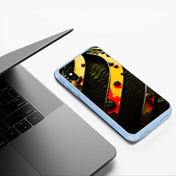 Чехол iPhone XS Max матовый Зеленая текстура оранжевые полосы, цвет: 3D-голубой — фото 2