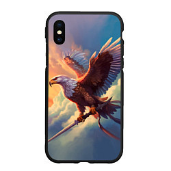 Чехол iPhone XS Max матовый Орел с мечом в облаках на закате, цвет: 3D-черный