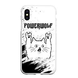 Чехол iPhone XS Max матовый Powerwolf рок кот на светлом фоне, цвет: 3D-белый