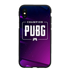 Чехол iPhone XS Max матовый PUBG gaming champion: рамка с лого и джойстиком на, цвет: 3D-черный