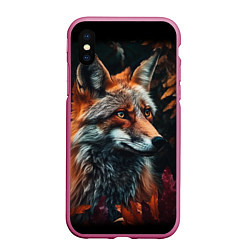 Чехол iPhone XS Max матовый Рыжий лис на осеннем фоне, цвет: 3D-малиновый