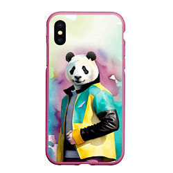 Чехол iPhone XS Max матовый Прикольный панда в модной куртке