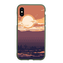 Чехол iPhone XS Max матовый Пиксельный пейзаж пустыни, цвет: 3D-темно-зеленый