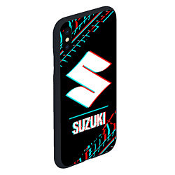 Чехол iPhone XS Max матовый Значок Suzuki в стиле glitch на темном фоне, цвет: 3D-черный — фото 2