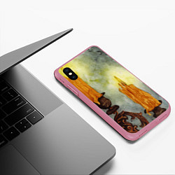 Чехол iPhone XS Max матовый Две восковые свечи на подсвечнике, цвет: 3D-малиновый — фото 2