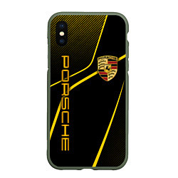 Чехол iPhone XS Max матовый Porsche - Gold line, цвет: 3D-темно-зеленый